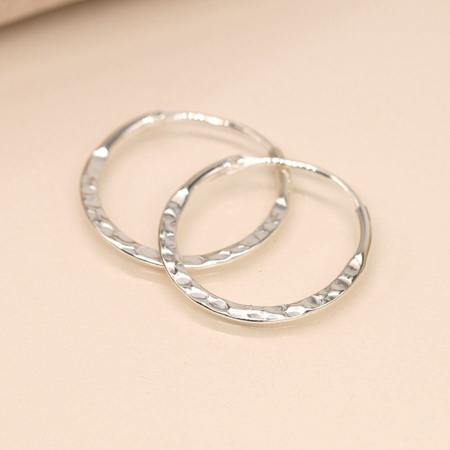 POM Sterling Silver Textured Fine Hoop Earrings
