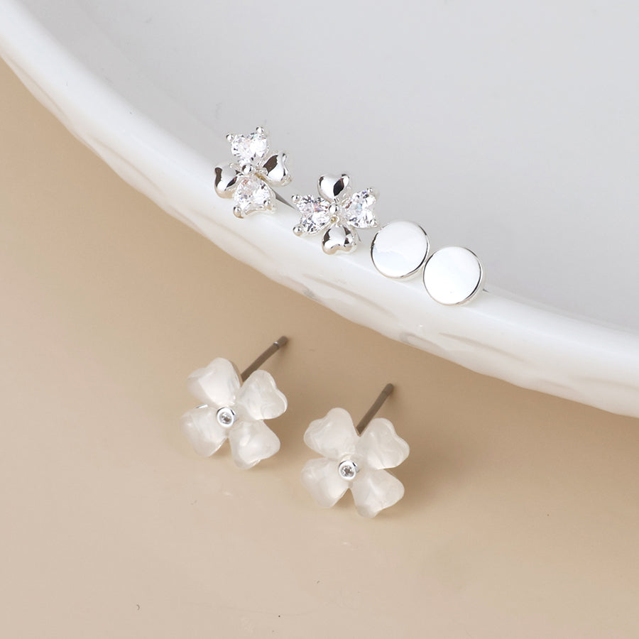 POM Silver Plated Triple Flower & Circle Earring Set - More Than Just a Gift | Narborough Hall