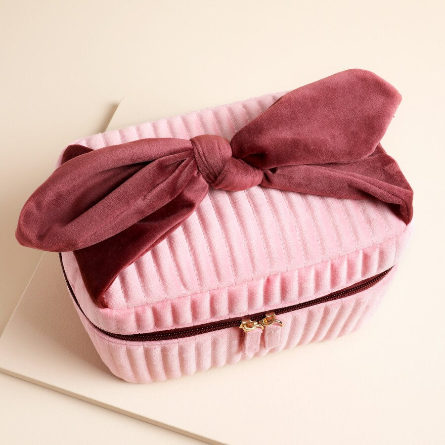 Lisa Angel Pink & Burgundy Large Bow Make Up Bag