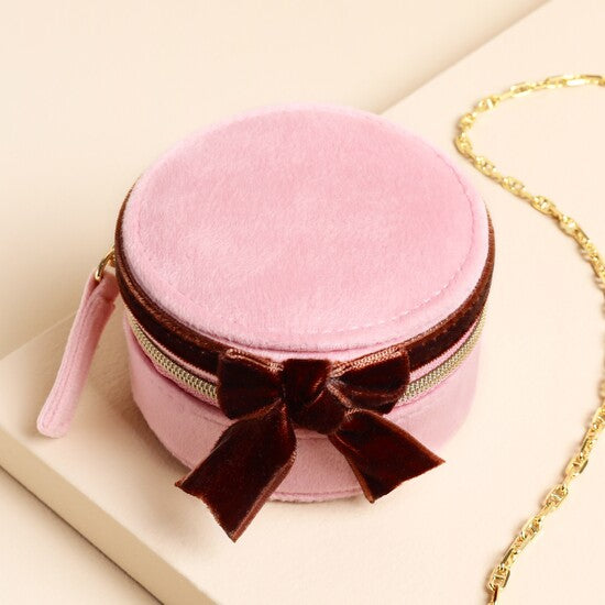 Lisa Angel Pink & Burgundy Bow Round Jewellery Box