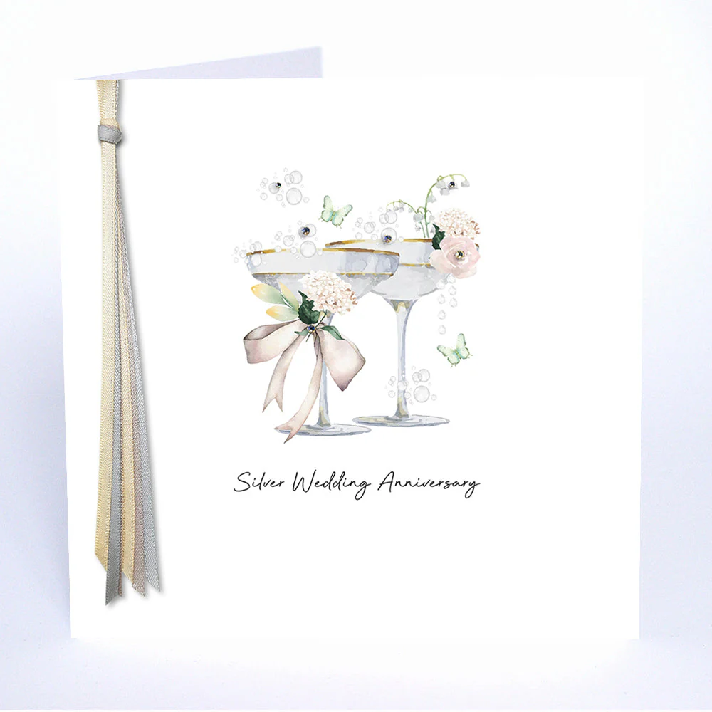 Ribbons & Roses Silver Anniversary Card