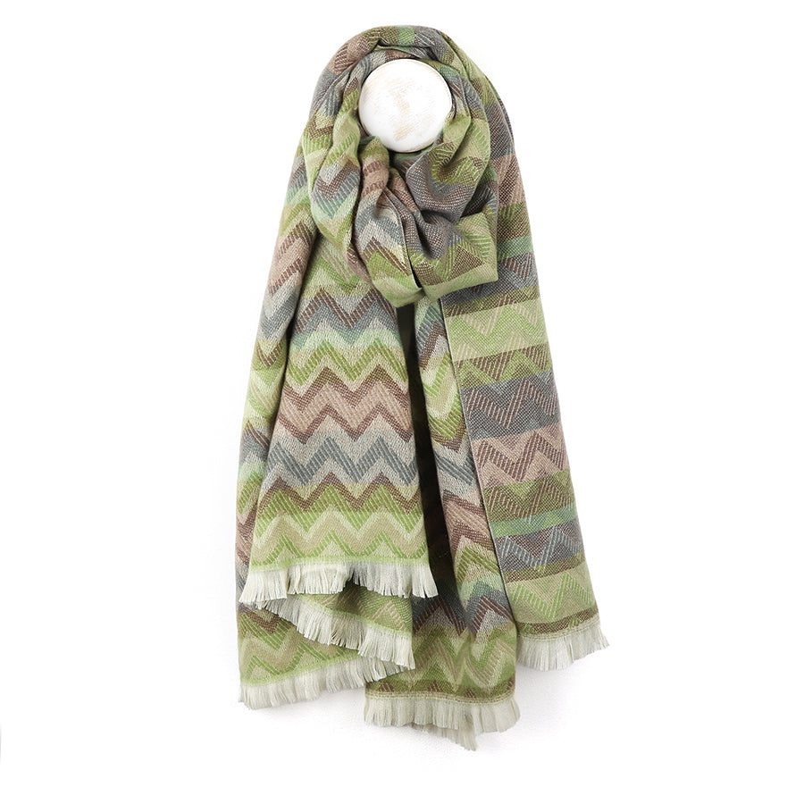 POM Sage Green Chevron Stripe Scarf,