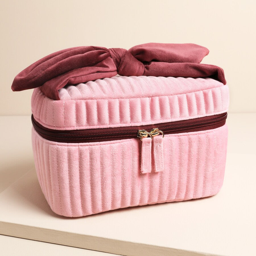 Lisa Angel Pink & Burgundy Large Bow Make Up Bag