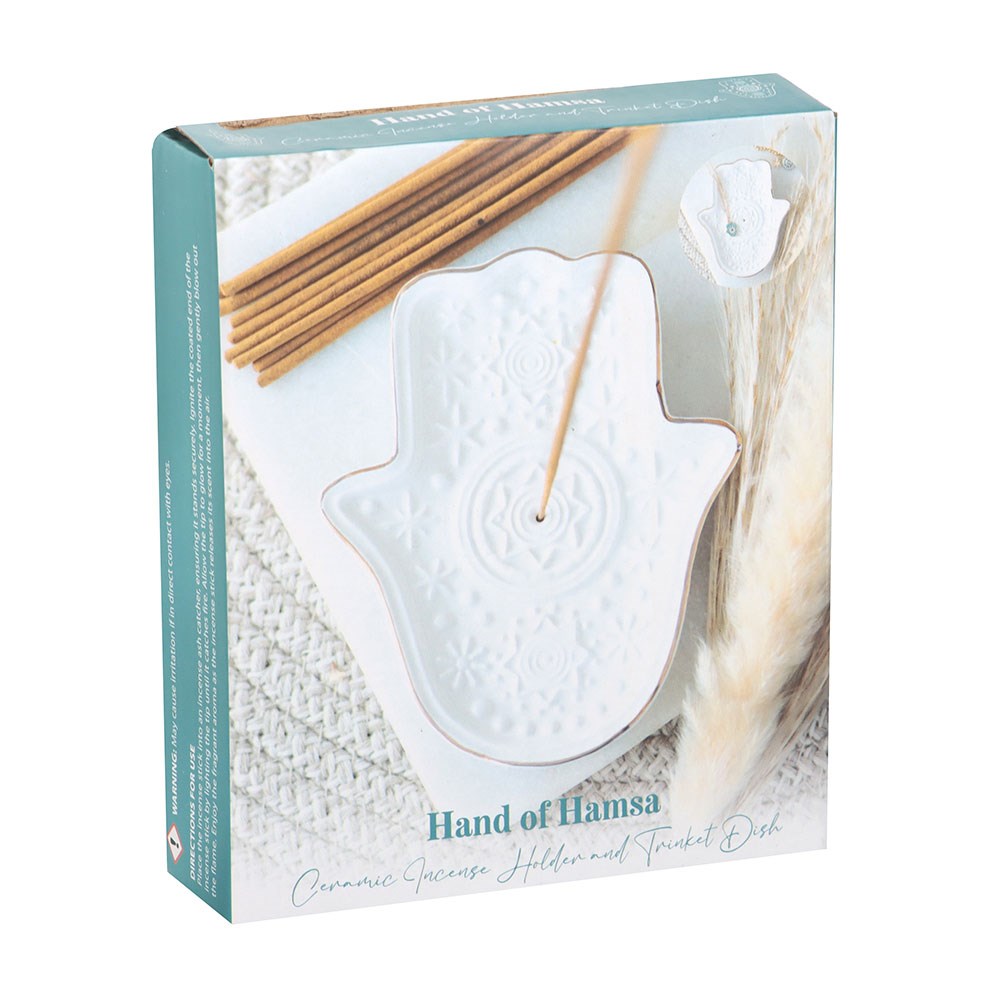 White Hand of Hamsa Incense Holder & Trinket Dish
