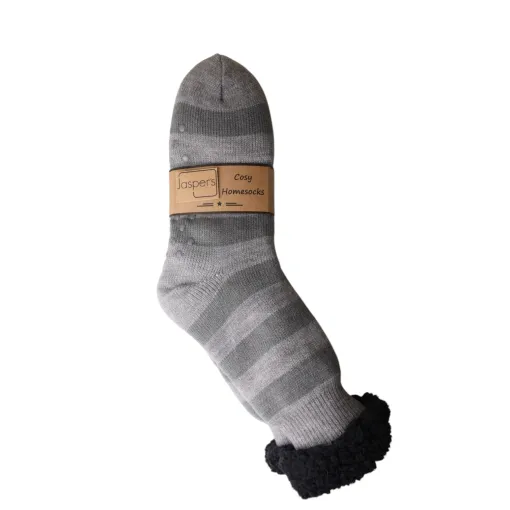 Grey & Charcoal Stripe Fleece Lined Slipper Socks