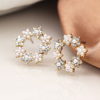 POM Faux Gold and Pearl Floral Circle Earrings