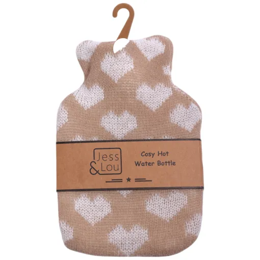 Taupe & White Hearts Mini Hot Water Bottle