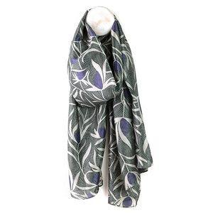 POM Recycled Silky Grey Mix Dotty Vine Print Scarf - More Than Just a Gift | Narborough Hall