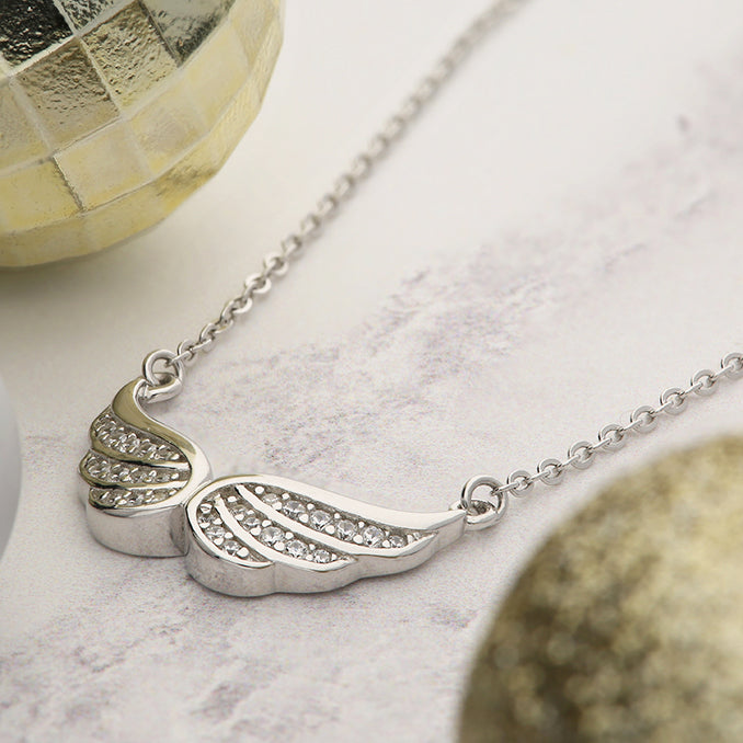 Sterling CZ Angel Wings Necklace
