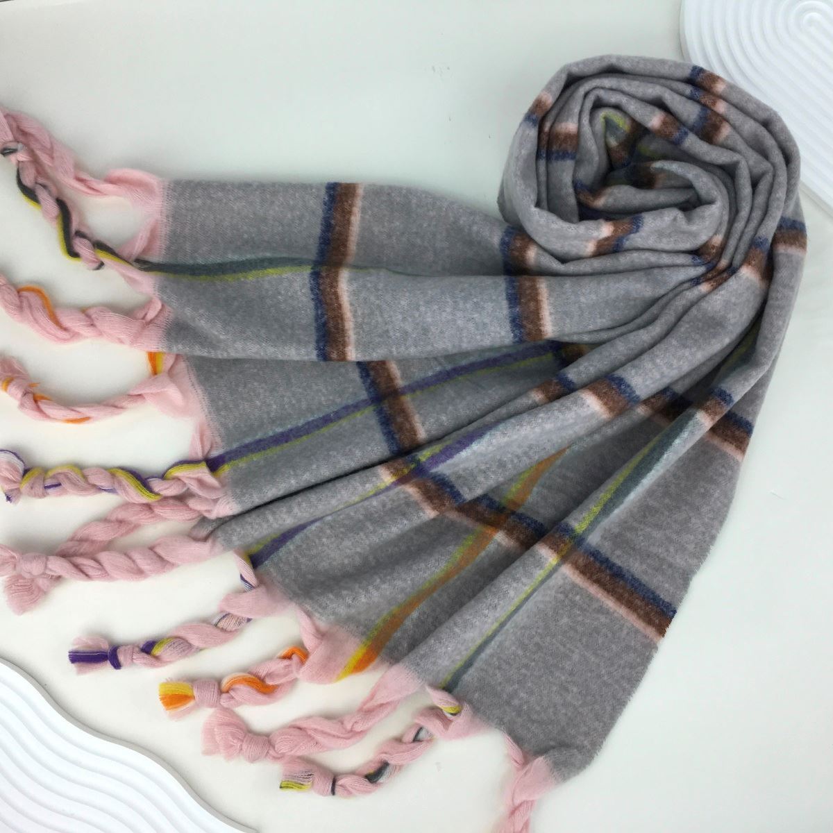 Grey & Pastel Check Blanket Scarf