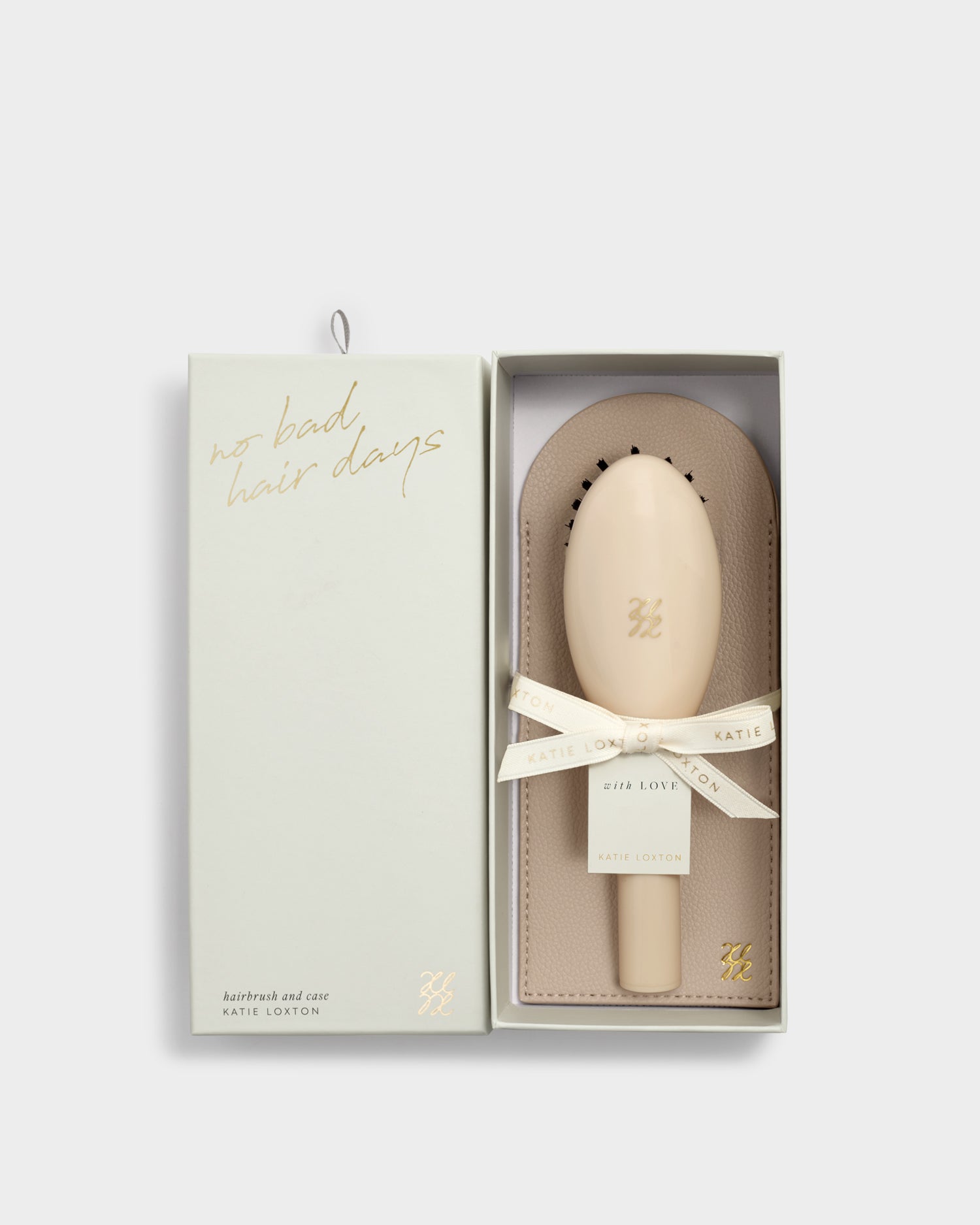 Katie Loxton Boxed Hairbrush & Case Set - Light Taupe