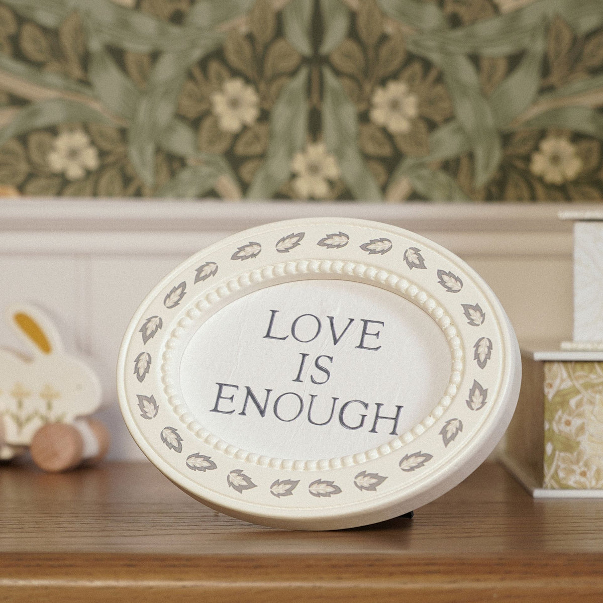 Morris & Co Baby oval plaque - Love is enough
