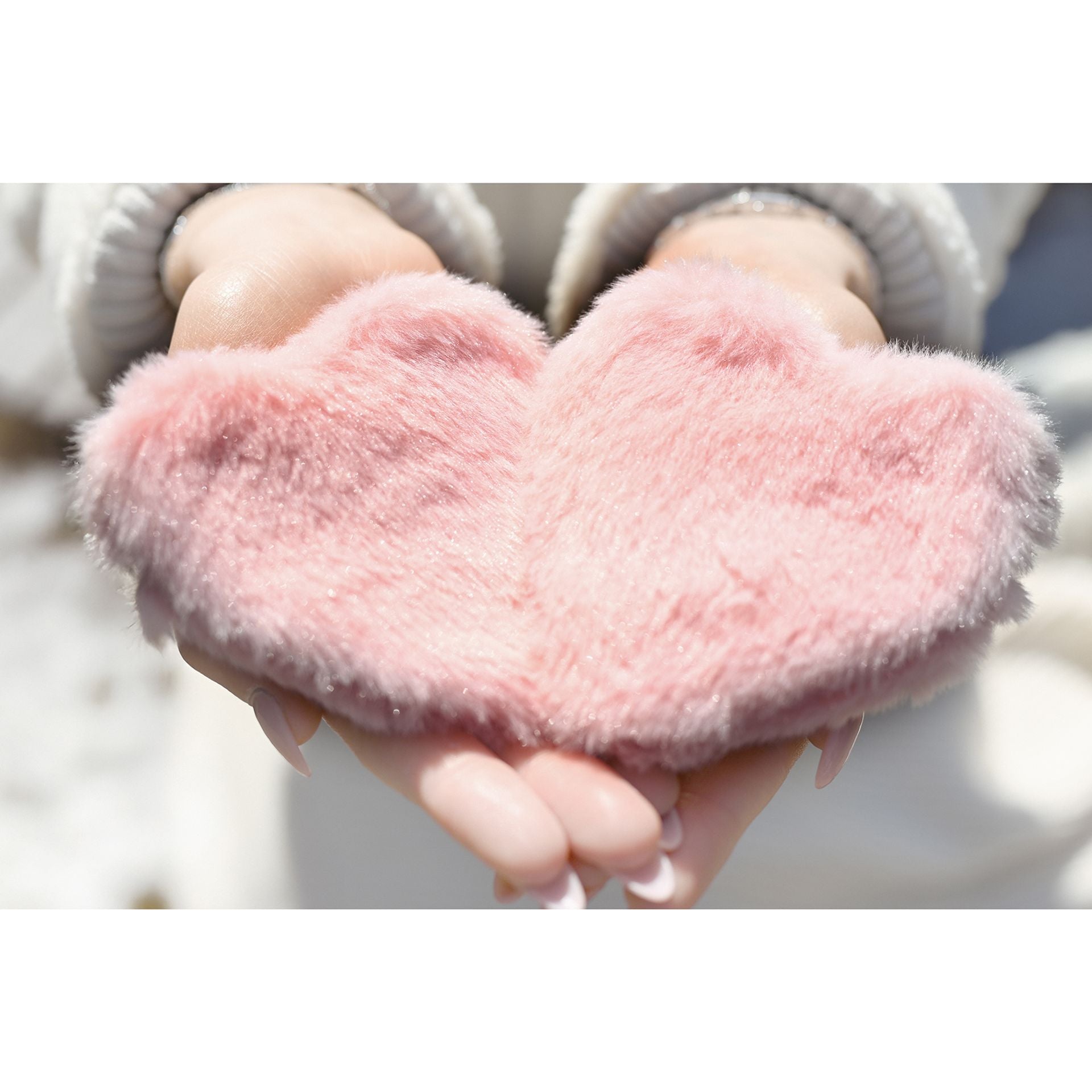 Sophia Layers Cosy Set Of 2 Furry Heart Hand Warmers - Blush Pink