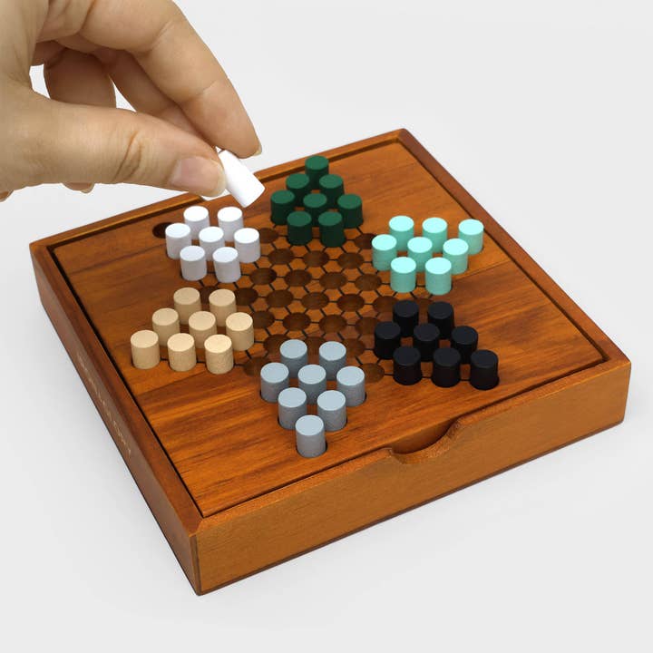 Iron & Glory wooden Chinese Checkers game with coloured pegs