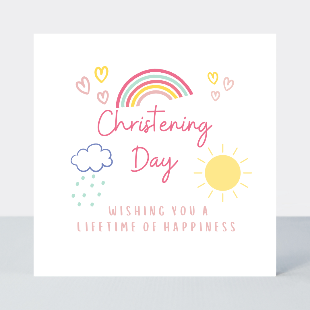 Rainbows Pink Christening Card