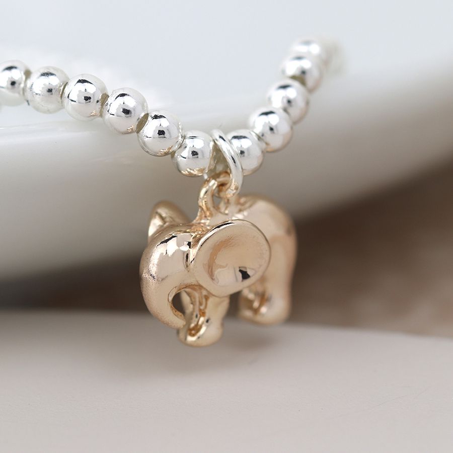 POM Silver Plated Bracelet with Rose Gold Elephant