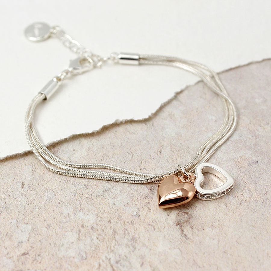 POM Rose Gold Heart & Crystal Heart Bracelet