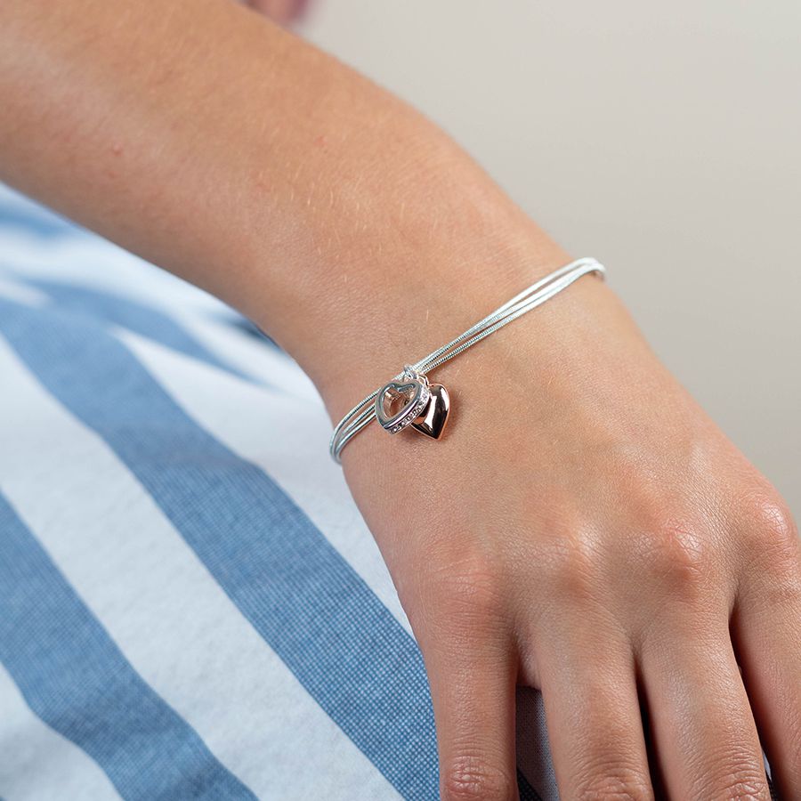 POM Rose Gold Heart & Crystal Heart Bracelet
