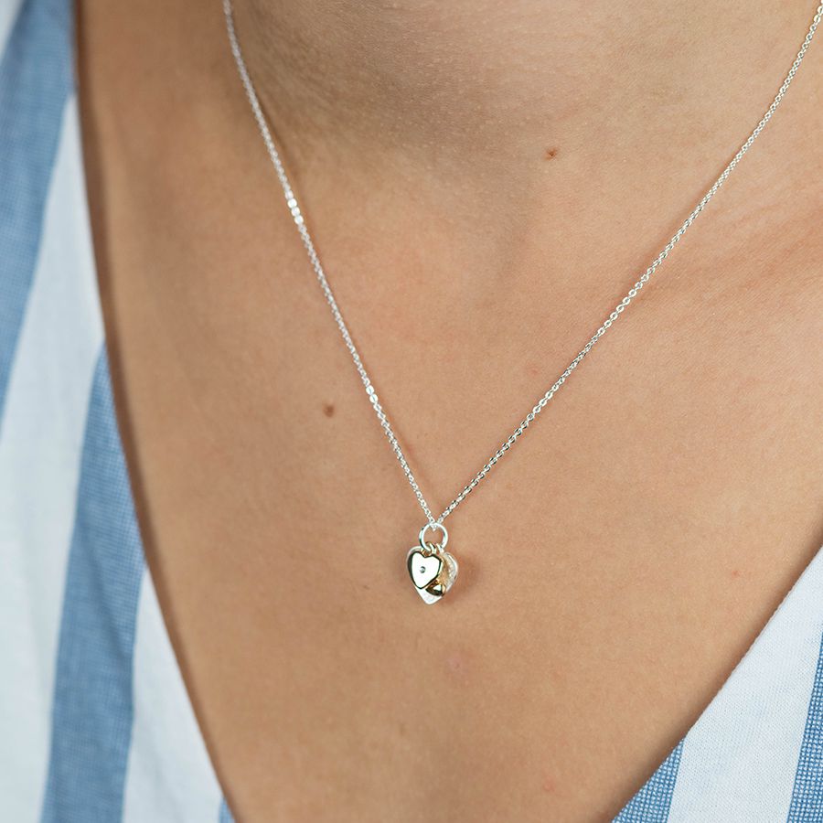 POM Silver & Gold Plated Double Heart Necklace