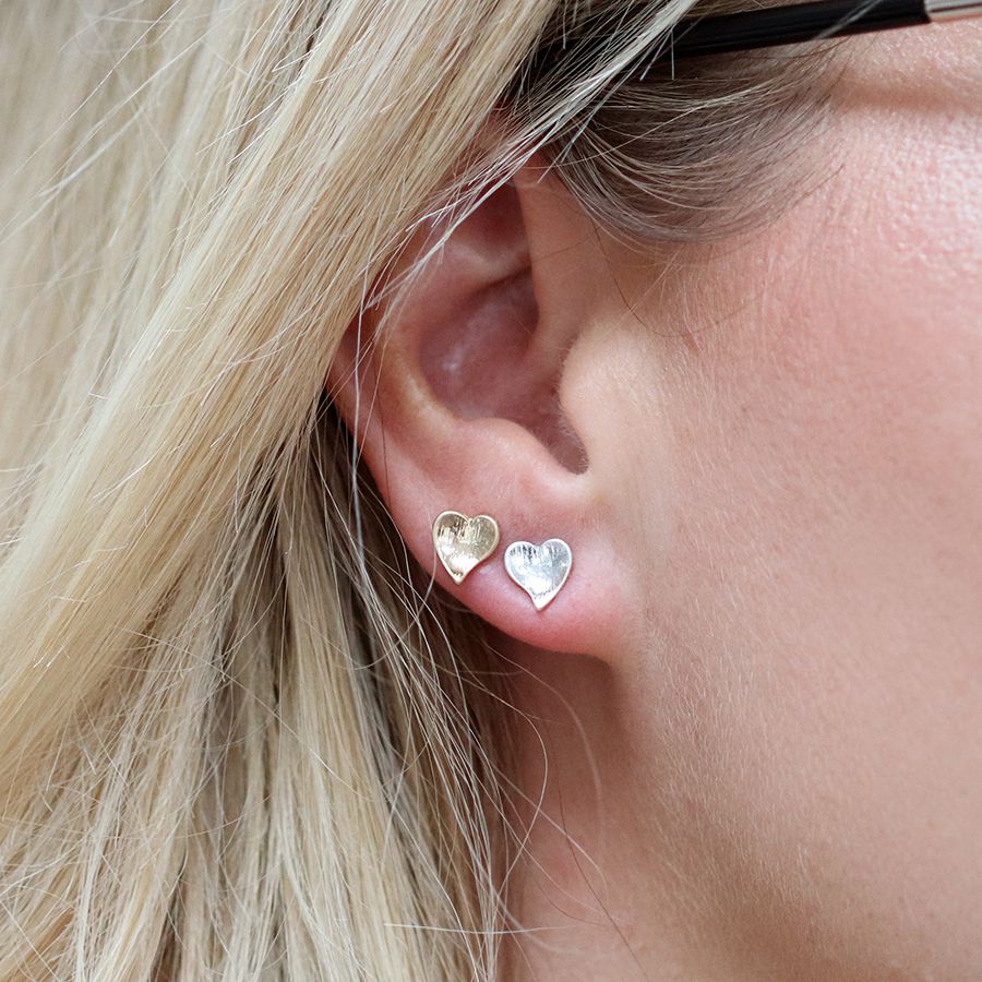 POM Silver and Gold Plated Heart Stud Earring Set