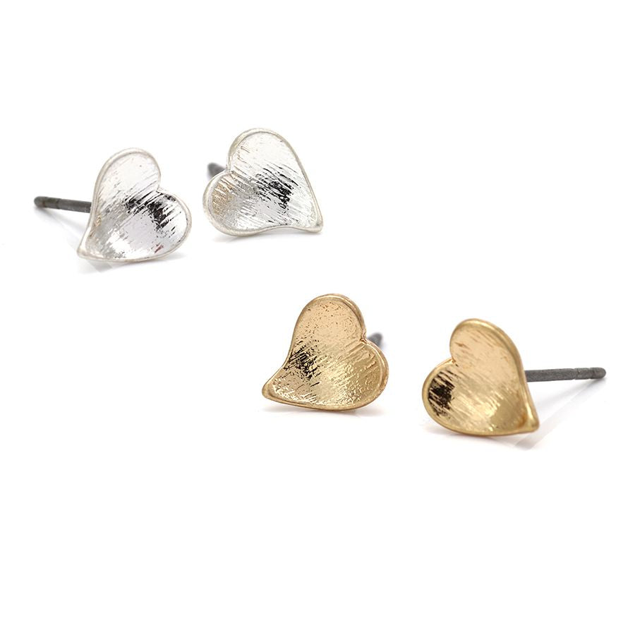 POM Silver and Gold Plated Heart Stud Earring Set