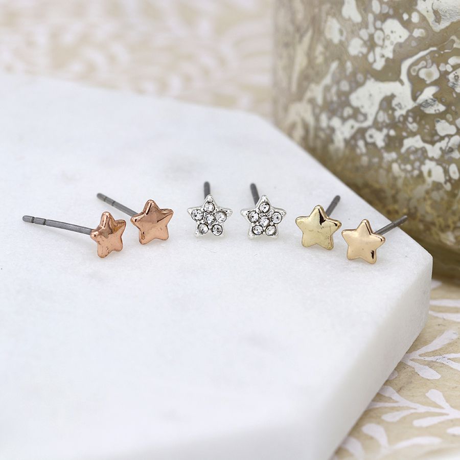 POM 3 Small Gold/Silver Star Studs