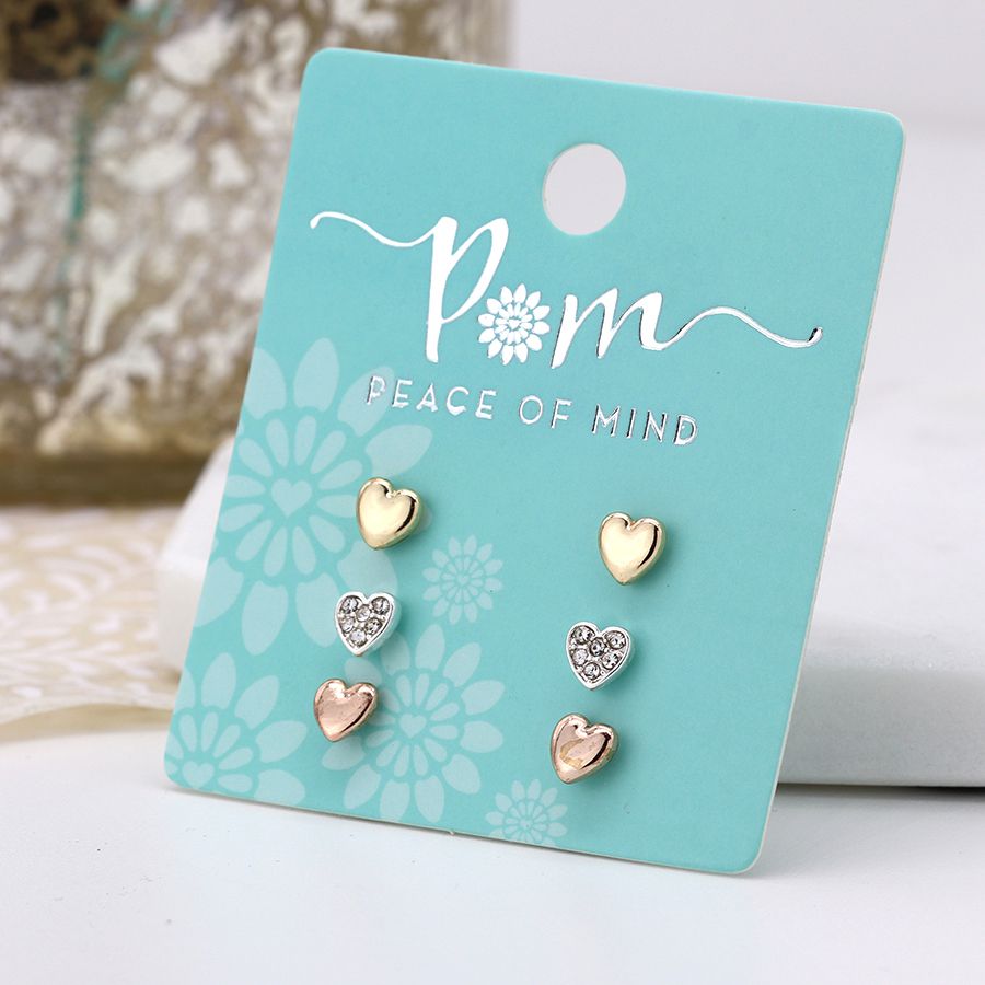 POM Trio of Heart Earrings