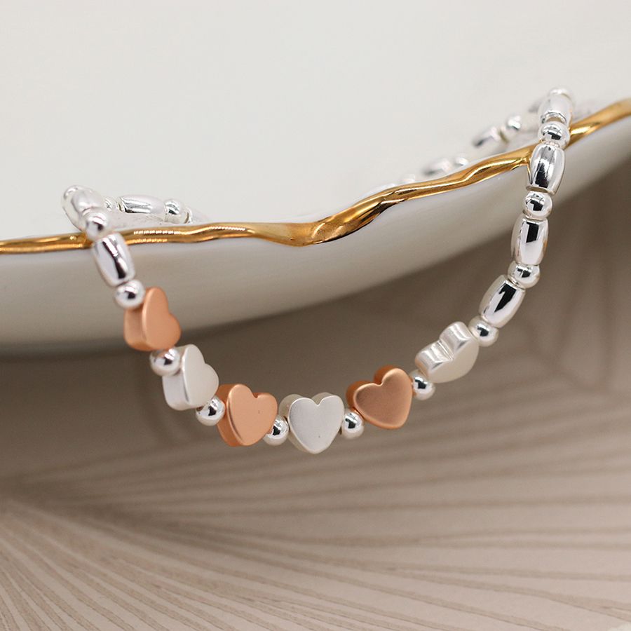 POM Silver Plated & Rose Gold Matt Hearts Bracelet