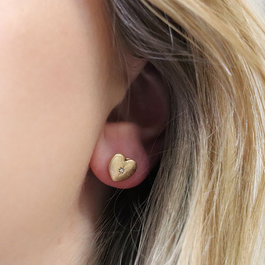 POM Golden Worn Heart and Crystal Earrings