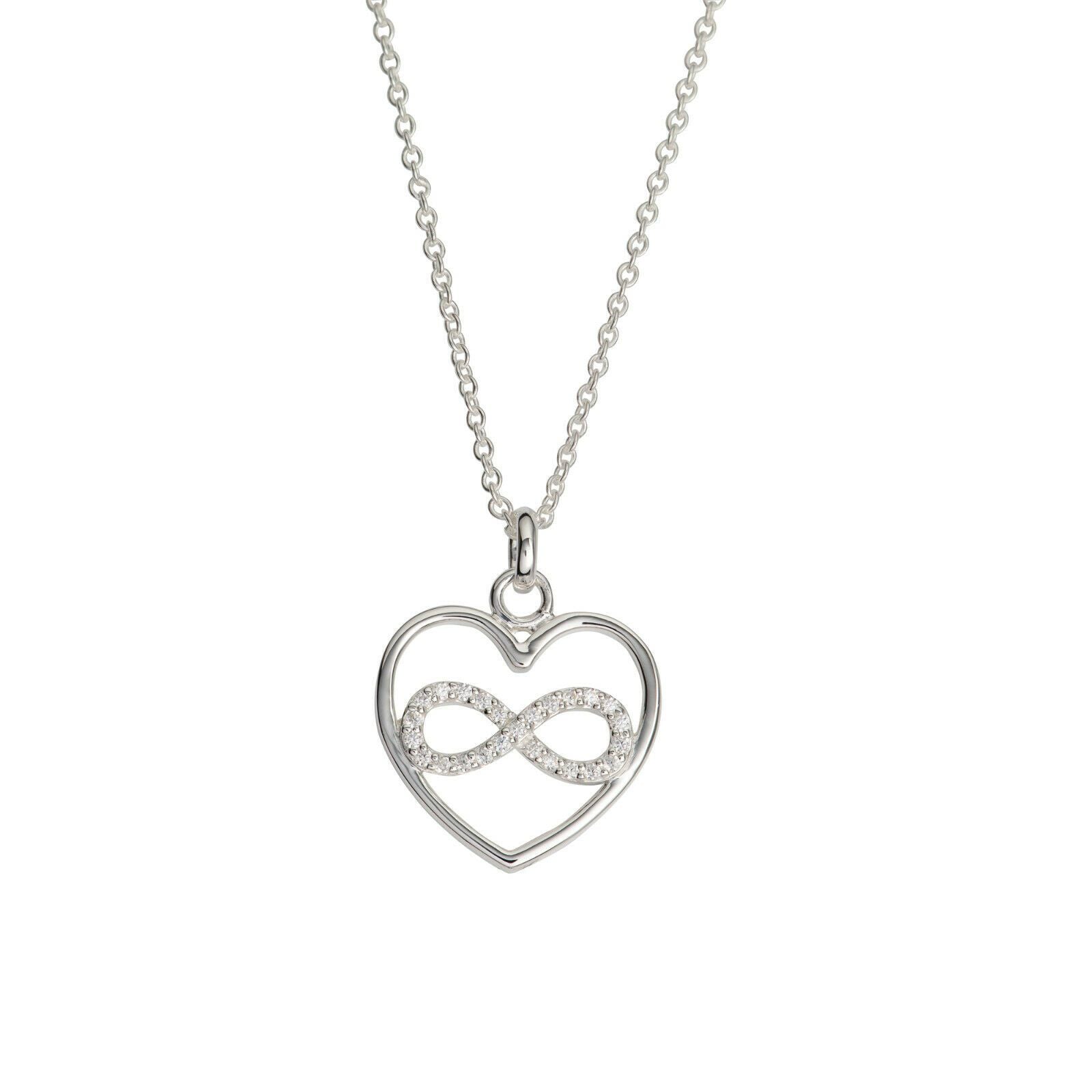 Unique and Co Sterling Silver and CZ Infinity Symbol within a Heart Necklace