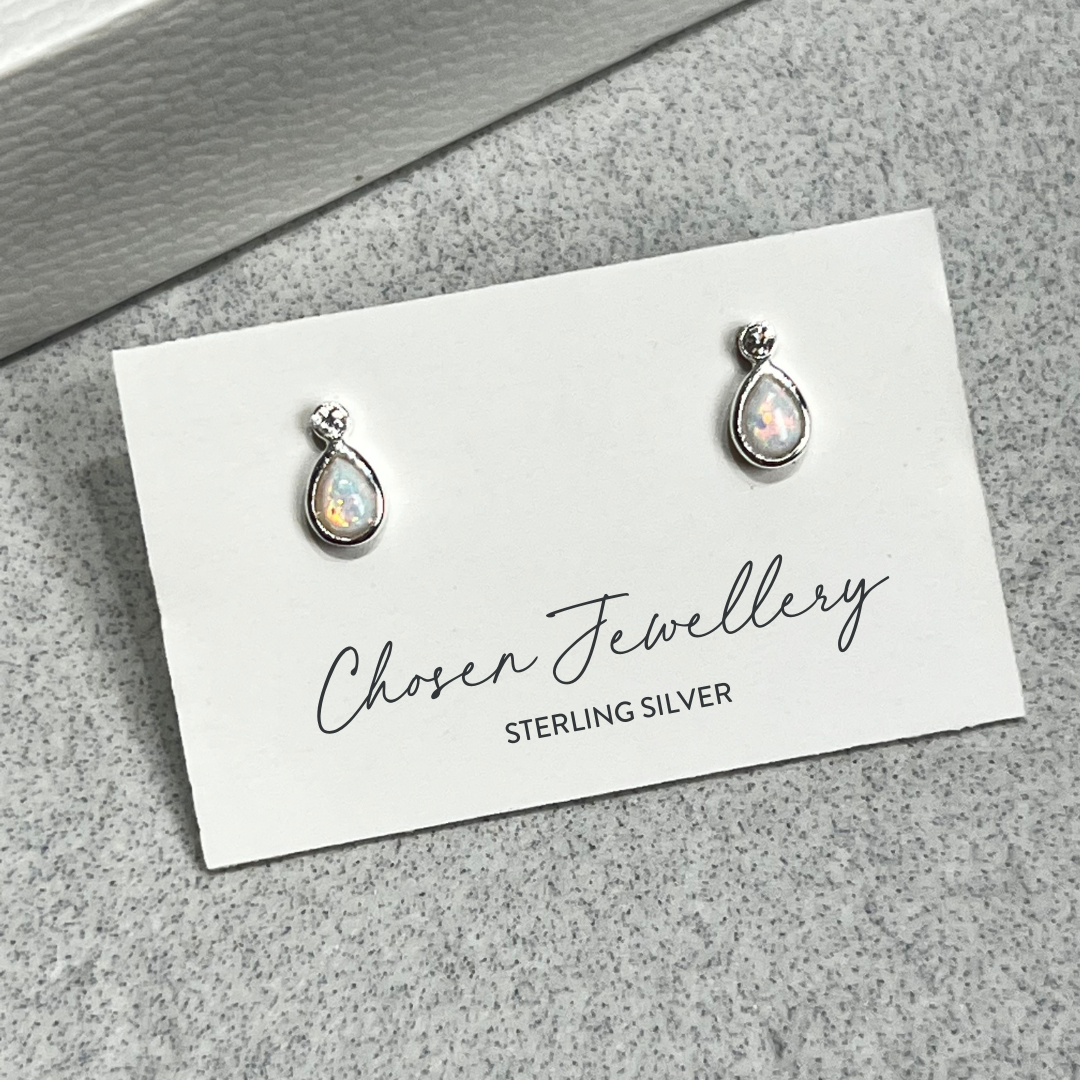 Sterling Silver Opal Teardrop and Crystal Earrings