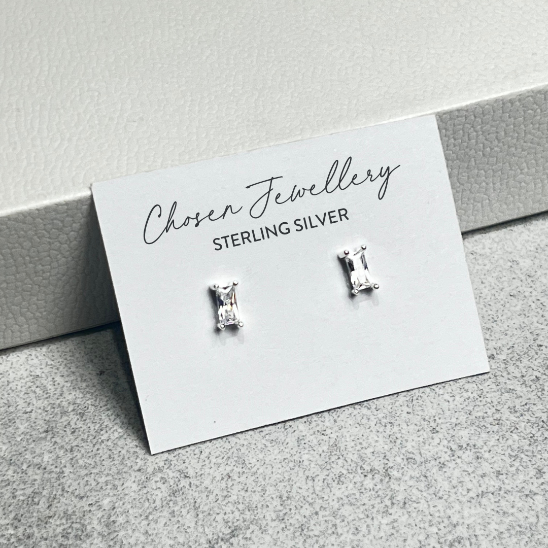 Sterling Silver CZ Rectangle Stud