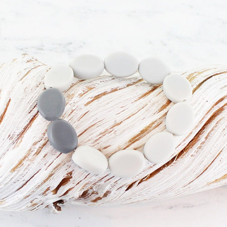 Suzie Blue Elasticated Two-Tone Resin Pebble Bracelet-Grey  | More Than Just A Gift