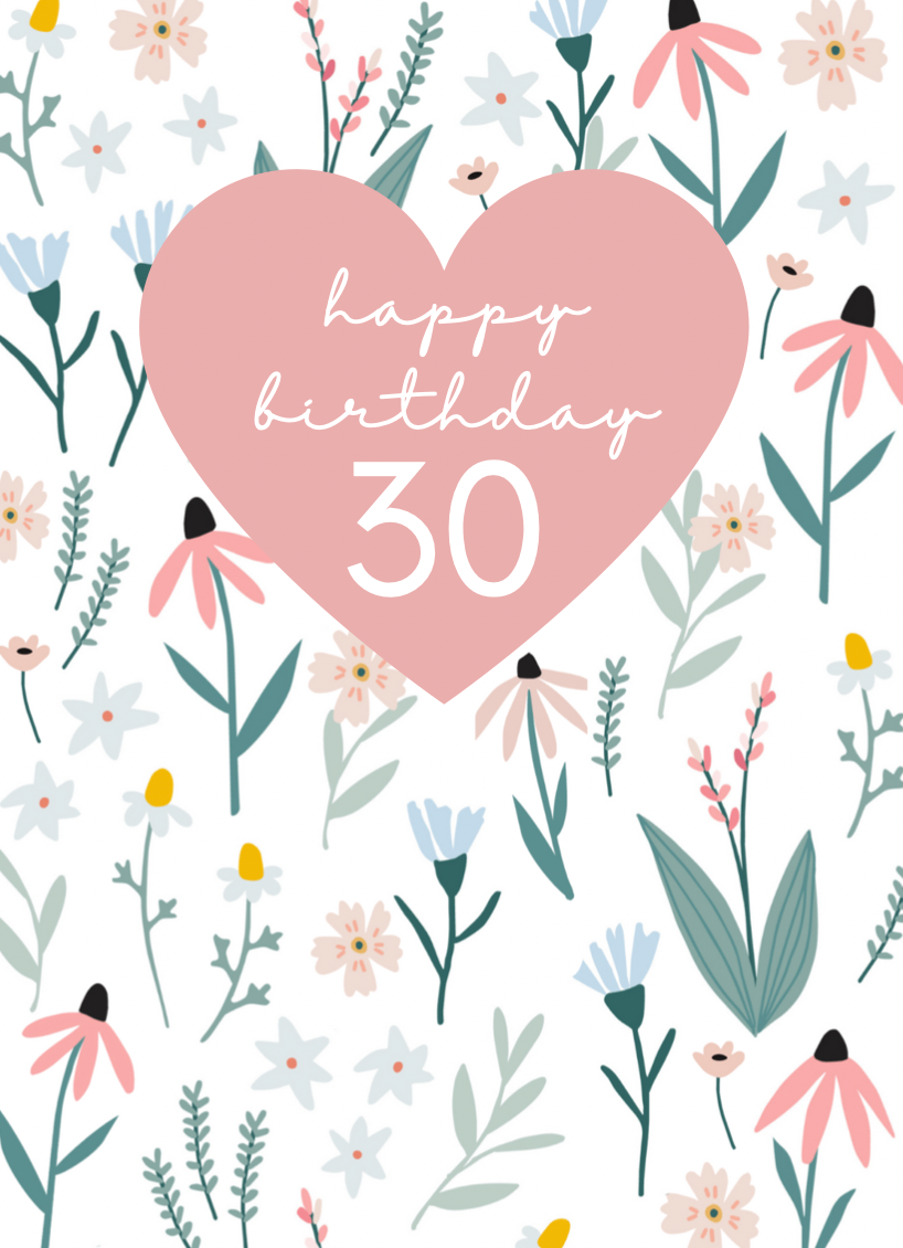 Fleur Scattered Flowers 30th Birthday Card