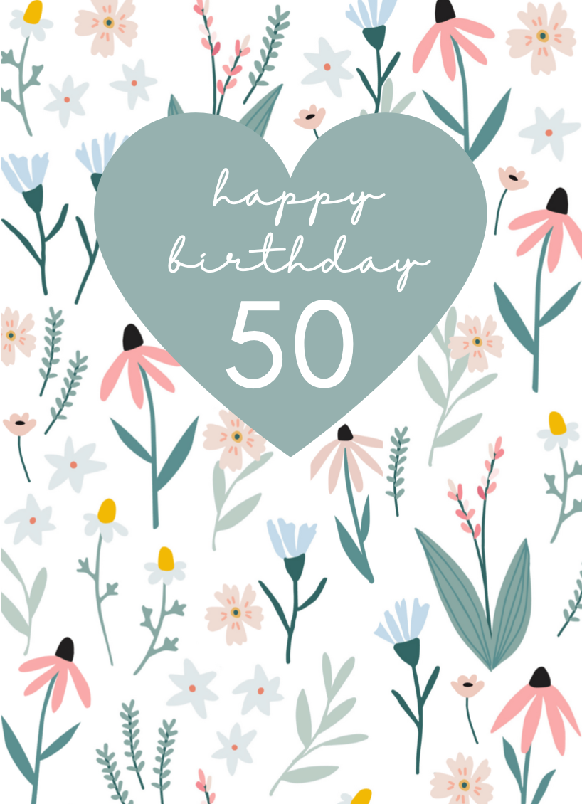 Fleur Scattered Flowers 50th Birthday Card