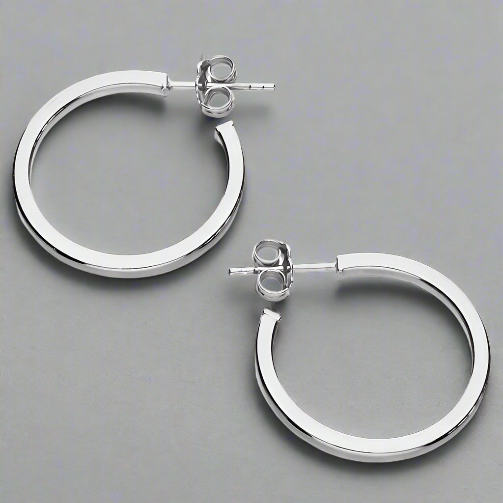 Sterling Silver Square Tube Stud Hoop Earrings
