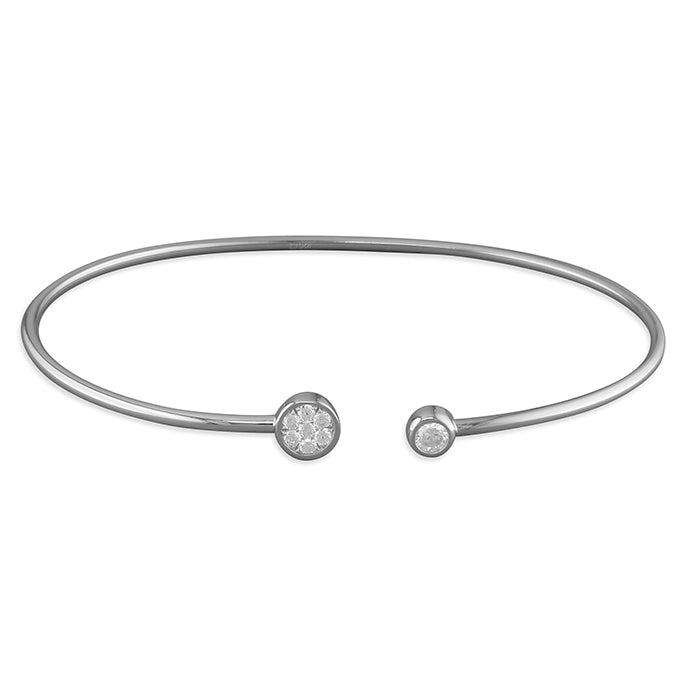 Sterling Silver Cuff Bangle With Cubic zirconia