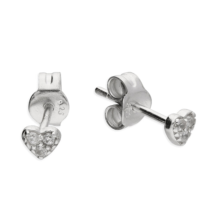 Sterling Silver Triple CZ Heart Stud Children’s Earrings