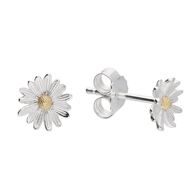 Sterling Silver Two Toned Daisy Stud Earrings