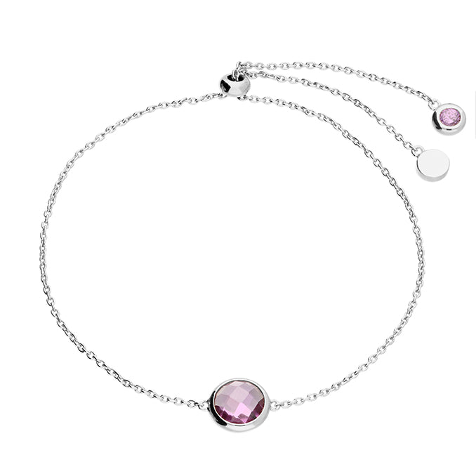 Sterling Silver Amethyst Cubic Zirconia Slider Bracelet