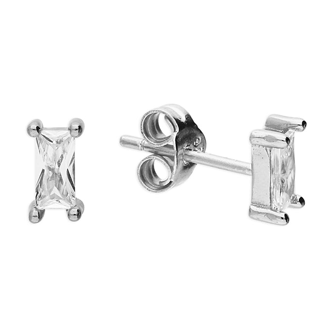 Sterling Silver CZ Rectangle Stud