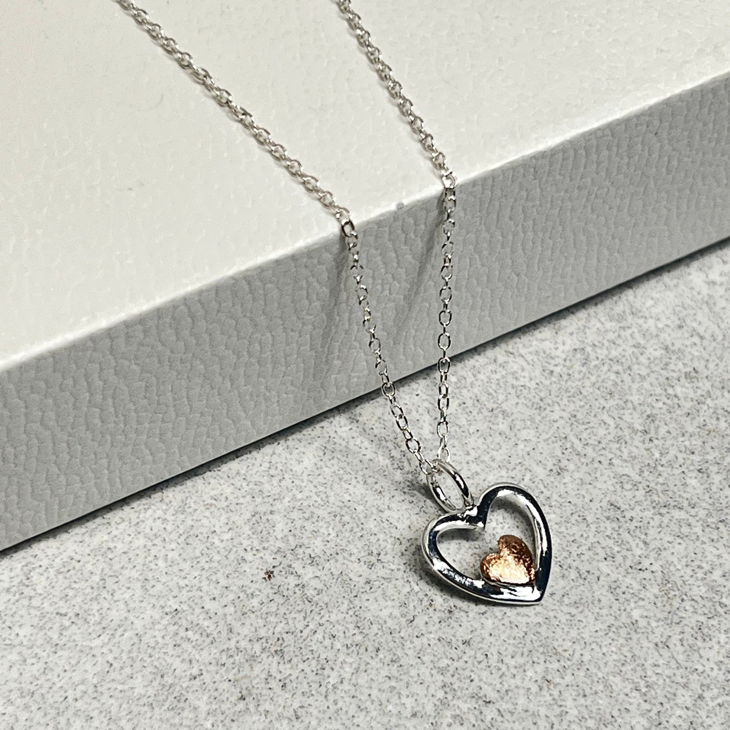 Sterling Silver and Rose Gold Double Heart Necklace