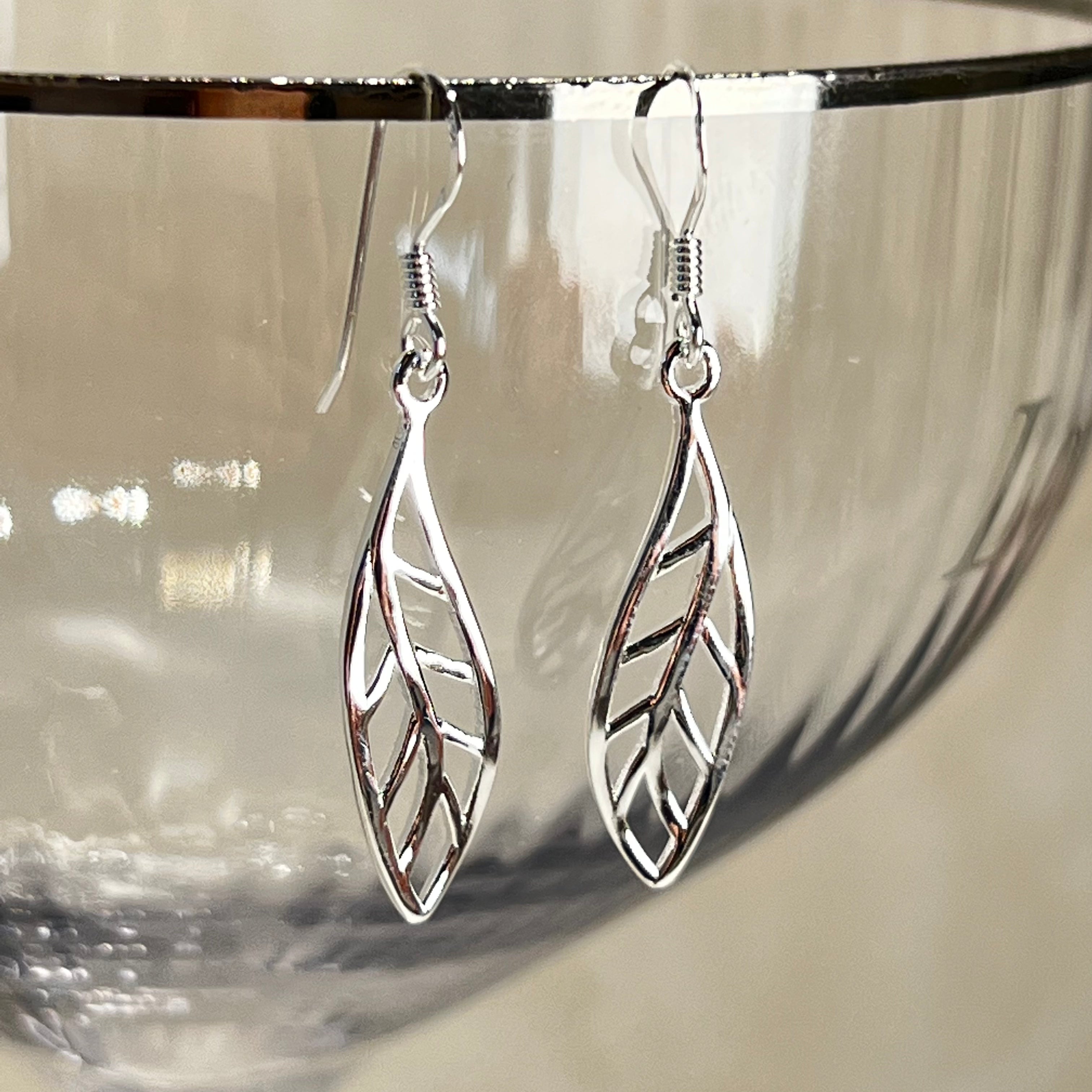 Sterling Silver Leaf Drop Earrings