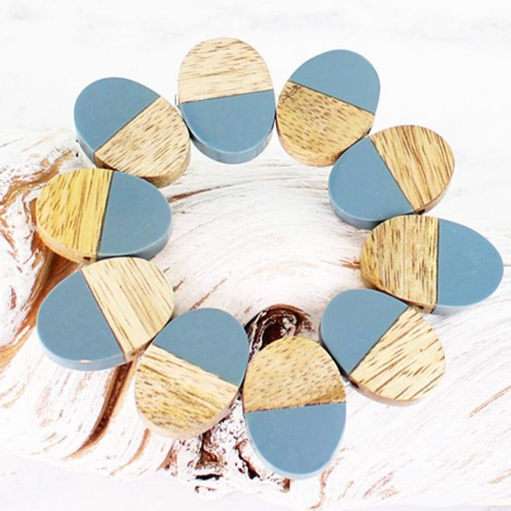 Suzie Blue -  Elasticated Oval Resin & Wood Bracelet