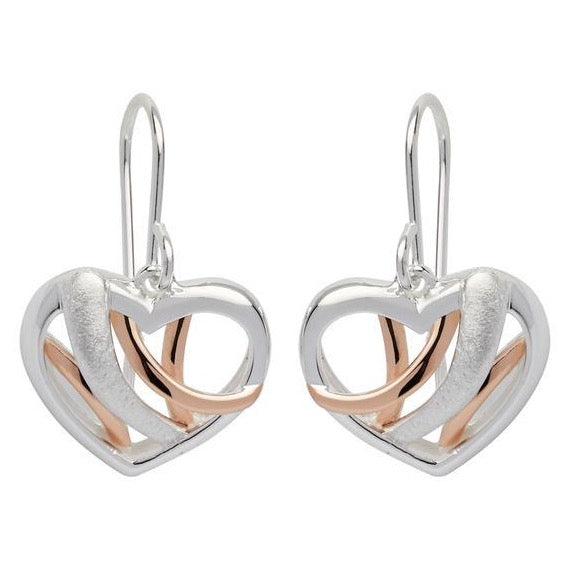 Unique & Co Sterling Silver Heart Earrings With Rose Gold Elements