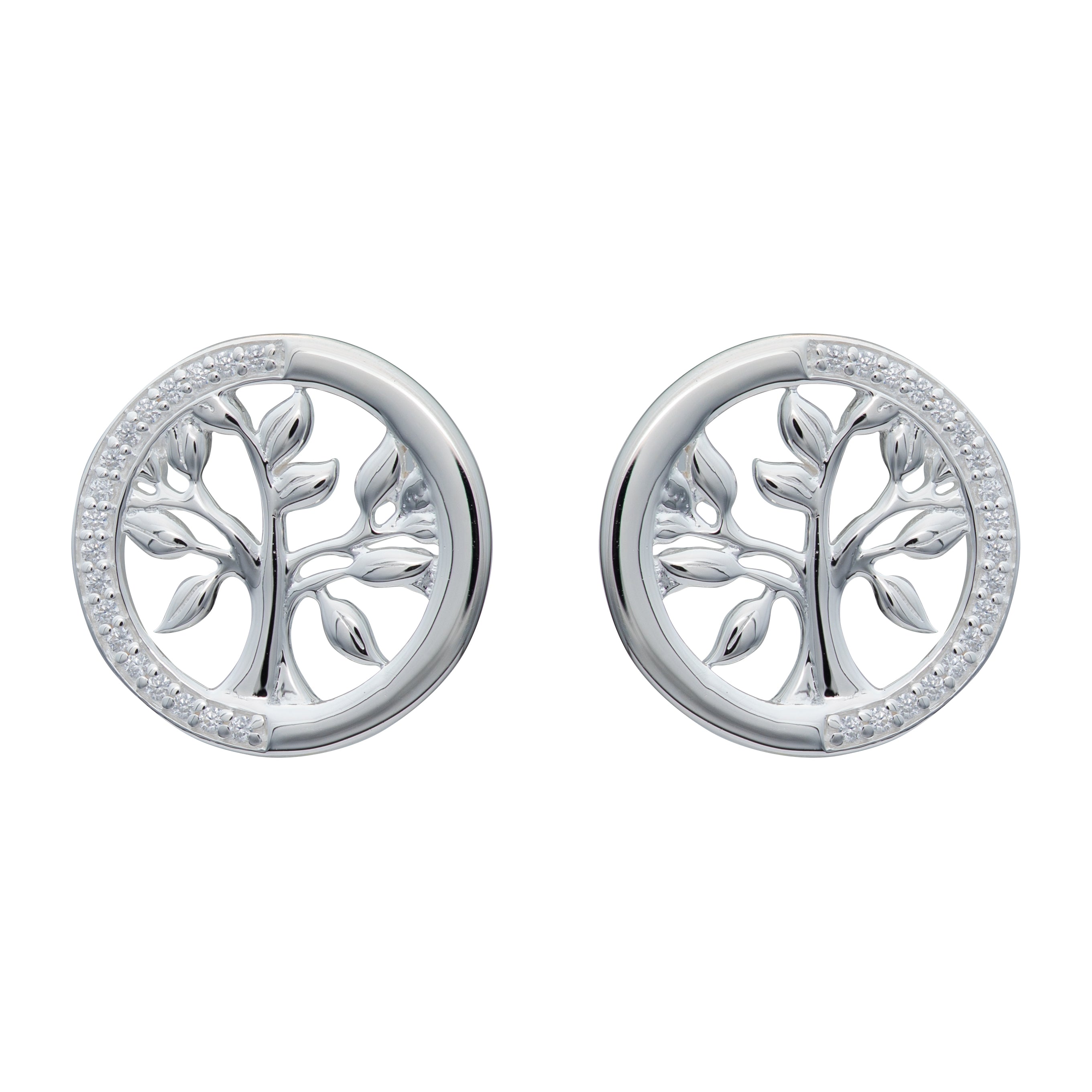 Unique & Co Sterling Silver and CZ Tree of Life Circle Earrings