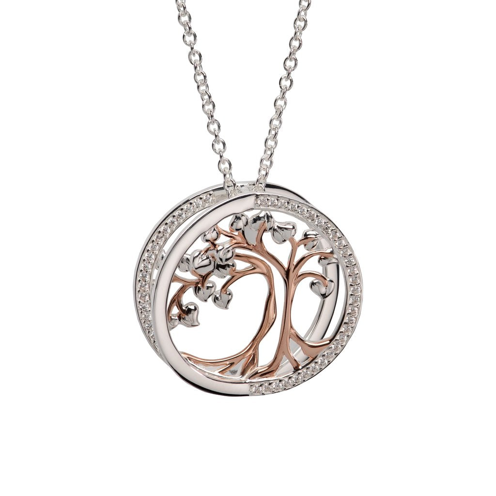Unique and Co Sterling Silver and Rose Gold Tree of Life Necklace