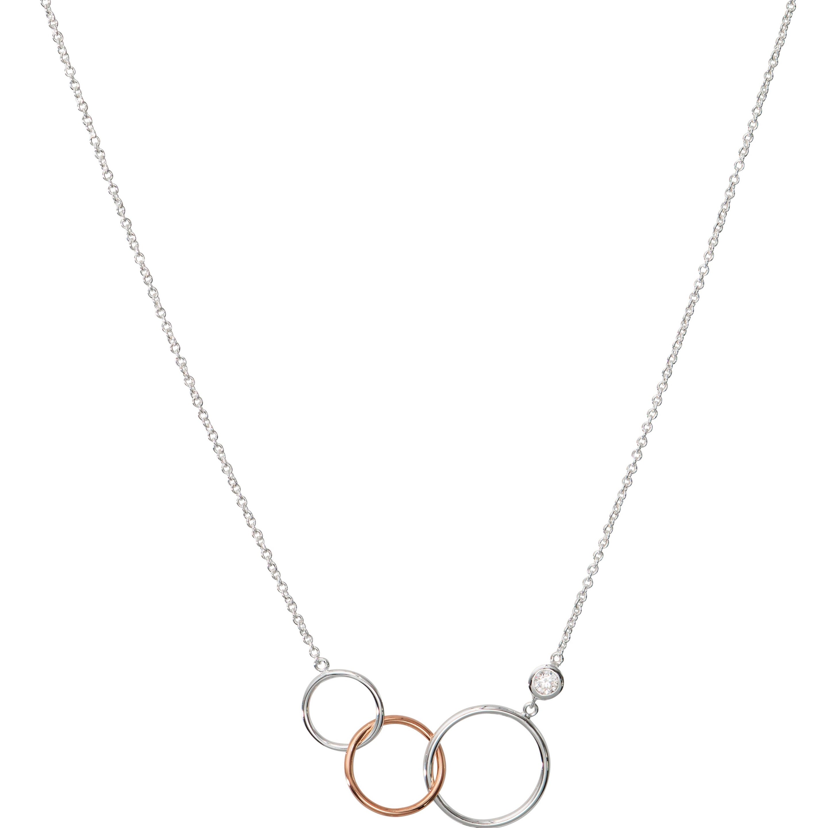 Unique and Co Sterling Silver, Rose Gold and CZ Triple Circle Necklace