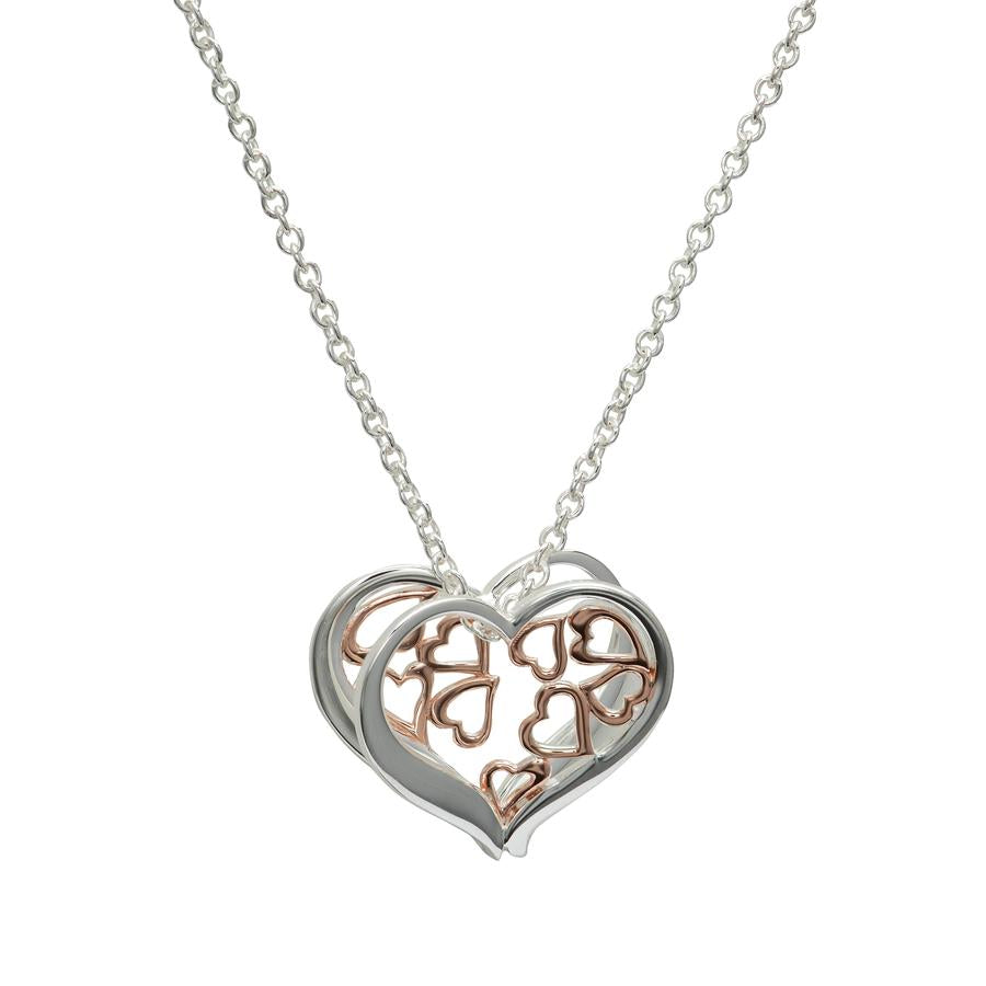 Unique & Co Sterling Silver & Rose Gold Hearts Pendant