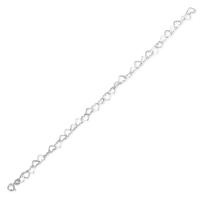 Sterling Silver Linked Open Hearts Bracelet